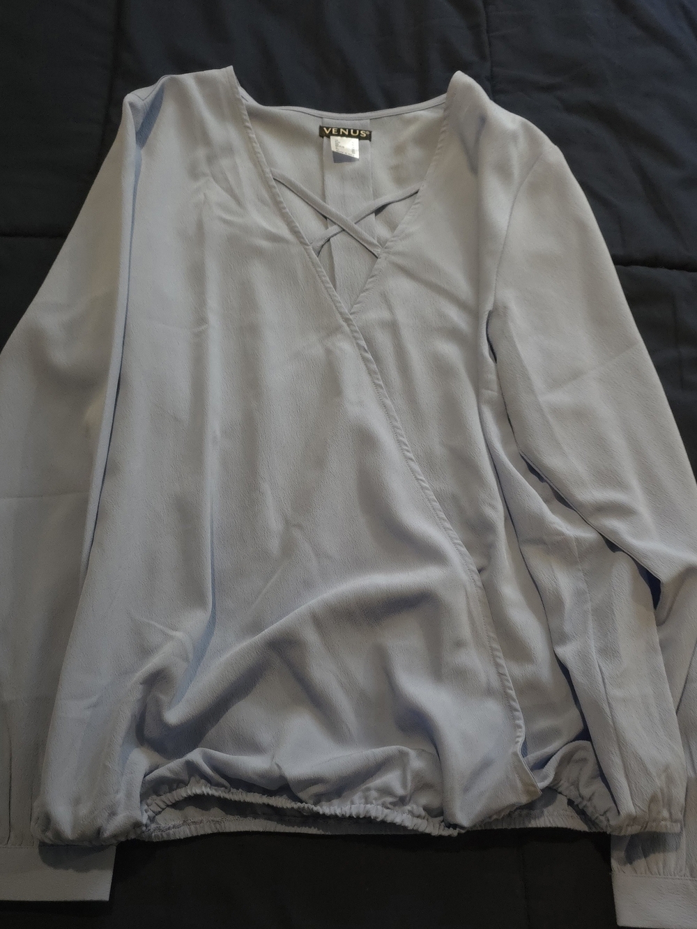 VENUS Pale Blue Long Sleeve Wrap-Style Blouse